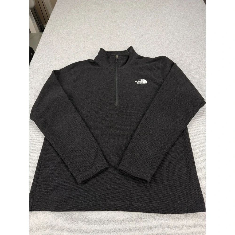 The North Face Mens Large Charcoal Grey Quarter Zip Fleece Pullover Sweater